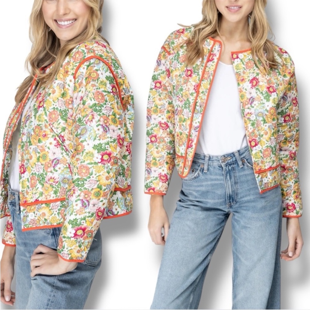 &Merci en Merci Quilted Jacket Floral Print Cropped Large
